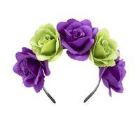 SkyPOOU Serre-tête à fleurs réalistes colorées pour femme - Accessoires de fête de mariage - Violet et vert