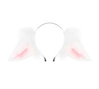 SkyPOOU Serre-tête avec oreilles de chat et renard en fausse fourrure pour déguisement d'Halloween et de costumade fait à la main - Blanc et rose