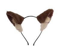 SkyPOOU Serre-tête avec oreilles de chiot - Accessoires photo - Serre-tête en fourrure - Accessoire de fête - Pour festival de musique - Marron foncé - Environ 55-60 cm