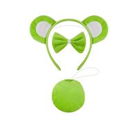 SkyPOOU Serre-tête avec oreilles d'ours de dessin animé, nœuds, cravate, robe courte, tendance, tissu doux, accessoire pour cheveux pour femme et .Vert