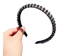 SkyPOOU Serre-tête avec perles de cristal brillant pour femme - Bandeau antidérapant - Pour bal de fin d'année et usage quotidien - Noir champagne - Environ 55 à 60 cm