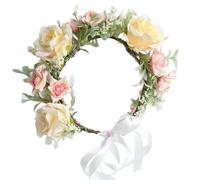 SkyPOOU Serre-tête élégant avec fleurs - Couronne de roses - Pour carnaval - Accessoire pour cheveux - Pour cérémonie de mariage - Photographie - Jaune - Environ 25 x 25 cm