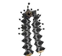 SkyPOOU Serre-tête élégant en dentelle noire avec perles - Accessoire sophistiqué pour Halloween - Pour mariages et fêtes - Noir - Environ 53 à 59 cm