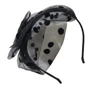 SkyPOOU Serre-tête en dentelle avec nœud pour femme - Élégant serre-tête français à pois - Antidérapant - Joli bandeau bibi pour événement formel - Noir 2. Environ 56-58 cm