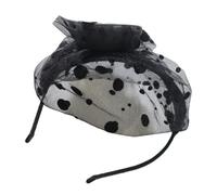 SkyPOOU Serre-tête en dentelle avec nœud pour femme - Élégant serre-tête français à pois antidérapant - Joli bandeau bibi pour événement formel - Noir - Environ 56-58 cm