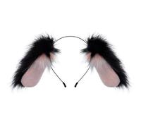 SkyPOOU Serre-tête en peluche avec oreilles de lapins doux et confortables pour les fêtes ou les fêtes Noir Environ 30 × 20 cm