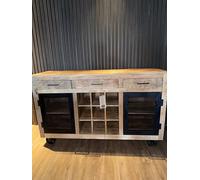 SKYPOS POINT OF SALE SYSTEMS Aparador Mango Industriel/Rustique/Vintage Urbain, Buffet en Bois Massif de Manguier, Structure Métallique Gun Metal, Usage Intérieur