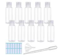 SKYPRO Lot de 10 flacons de Voyage vides en Plastique Transparent avec Bouchon à Rabat, conteneurs Portables Rechargeables avec Pipette, Entonnoir et étiquettes, pour shampooing, cosmétiques