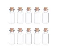 SKYPRO Lot de 10 mini bouteilles en verre avec couvercles en liège, 22 x 55 mm 12 ml, petites bouteilles à souhaits, fête, mariage, décoration, accessoires de rangement