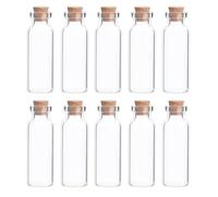 SKYPRO Lot de 10 mini bouteilles en verre avec couvercles en liège - 22 x 80 mm - 20 ml - Petites fioles décoratives pour loisirs créatifs, fêtes, mariages, accessoires de rangement