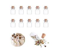 SKYPRO Lot de 10 mini bouteilles en verre avec couvercles en liège - 24 x 25 mm - 5 ml - Bouteilles à souhaits, fêtes, mariages, décorations et accessoires de rangement