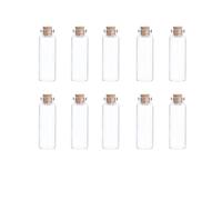 SKYPRO Lot de 10 mini bouteilles en verre avec couvercles en liège - 30 x 110 mm - 55 ml - Petits bocaux en verre - Petits flacons décoratifs pour loisirs créatifs, fêtes, mariages