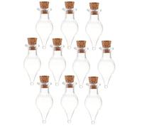 SKYPRO Lot de 10 mini bouteilles en verre avec couvercles en liège, petits bocaux en verre de forme unique à pointe, bouteilles à souhaits, fêtes, mariages, décorations et accessoires de rangement
