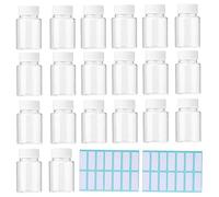 SKYPRO Lot de 20 flacons de pilules en plastique transparent pour médicaments - Flacons à essai vides avec bouchons pour poudre solide liquide avec autocollants (20 ml)