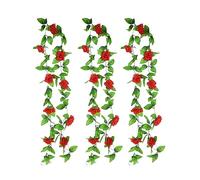 SKYPRO Lot de 3 guirlandes de feuilles de vigne artificielles et roses pour hôtel, mariage, maison, fête, jardin, artisanat, décoration artistique (rouge)