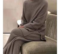 SKYROPNG Pull Tricoté Costume Deux Pièces - Pantalons À Jambes Larges Et Sweats À Capuche pour Femmes Ensembles De Tricot d'hiver Femme Couleur Unie Tenues 2 Pièces Décontractées pour Pulls Tricot