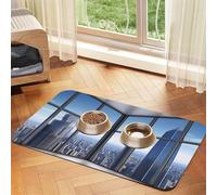 Skyscraper Buildings Tapis de nourriture pour chien, tapis d'alimentation absorbant pour gamelles d'eau et de nourriture, tapis de placement antidérapant pour sols, imperméable, séchage rapide, pour