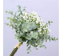 Skyseen 1 Bouquet de Fleurs artificielles et Feuilles d’Eucalyptus pour Bouquets de gypsophiles, pour fête de Mariage, décoration d'intérieur, Blanc