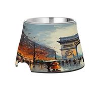 SKYSHU Arc De Triomphe Gamelles surélevées pour chien et chat Prévention des vertèbres Bol surélevé pour chien et chat avec bols amovibles en acier inoxydable, antidérapant et anti-déversement