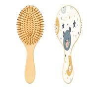 SKYSHU Bear Brosse à cheveux ovale en bois naturel avec poils en bois confortables, démêlante et coiffante pour femmes, hommes et enfants, tous types de cheveux (cheveux mouillés, secs et abîmés)