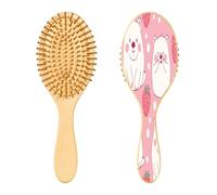 SKYSHU Bear Strawberry Brosse à cheveux en bois naturel avec poils en bois confortables, démêlante et coiffante ovale pour femmes, hommes et enfants, tous types de cheveux (cheveux mouillés, secs et