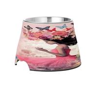 SKYSHU Beautiful Girl Gamelles surélevées pour chien et chat - Prévention des vertèbres - Avec bols amovibles en acier inoxydable - Antidérapants - Anti-déversement