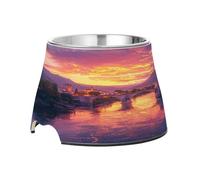 SKYSHU Beautiful Scenery Gamelles surélevées pour chien et chat - Prévention des vertèbres - Gamelle surélevée pour chien et chat avec bols amovibles en acier inoxydable - Anti-déversement - Gamelle