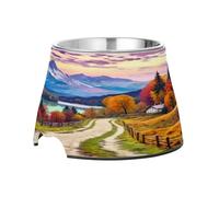 SKYSHU Beautiful Scenery Gamelles surélevées pour chien et chat - Prévention des vertèbres - Gamelle surélevée pour chien et chat avec bols amovibles en acier inoxydable - Anti-déversement - Gamelle