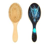 SKYSHU Blue Dragon Brosse à cheveux ovale en bois naturel avec poils en bois confortables, démêlante et coiffante pour femmes, hommes et enfants, tous types de cheveux (cheveux mouillés, secs et