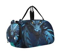 SKYSHU Blue Dragon Grand sac de week-end imperméable avec bandoulière amovible Compartiment à chaussures et poche humide