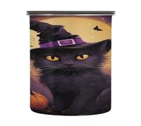 SKYSHU Boîtes de conservation hermétiques en acier inoxydable pour chat d'Halloween - 900 ml - Boîtes à café avec couvercle sous vide pour l'organisation de la cuisine, grains de café, thé, sucre