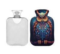 SKYSHU Bouillotte en forme de chouette, 2 L, transparente, étanche, lavable, résistante à la chaleur, avec housse en peluche douce pour soulager les crampes menstruelles, le cou et les épaules