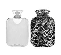 SKYSHU Bouillotte motif léopard, 1 L, transparent, étanche, lavable, résistante à la chaleur, avec housse en peluche douce pour soulager les crampes menstruelles, le cou et les épaules