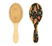 SKYSHU Brosse à cheveux à pizza en bois naturel avec poils en bois confortables, pour démêler et coiffer, brosse à cheveux ovale pour femmes, hommes et enfants, tous les types de cheveux (cheveux