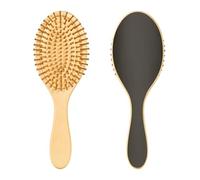 SKYSHU Brosse à cheveux en bois naturel de couleur unie noire avec poils en bois confortables, démêlante et coiffante ovale pour femmes, hommes et enfants, tous types de cheveux (cheveux mouillés,