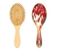 SKYSHU Brosse à cheveux en bois naturel en forme de cœur de Saint-Valentin avec poils en bois confortables, démêlant et coiffant Brosse à cheveux ovale pour femmes, hommes et enfants, tous types de