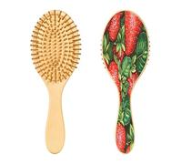 SKYSHU Brosse à cheveux en bois naturel fraise avec poils en bois confortables, démêlante et coiffante ovale pour femmes, hommes et enfants tous types de cheveux (cheveux mouillés, secs et abîmés)