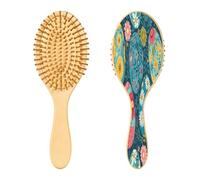 SKYSHU Brosse à cheveux ovale en bois naturel avec poils en bois confortables, démêlante et coiffante pour femmes, hommes et enfants, tous types de cheveux (cheveux mouillés, secs et abîmés)