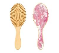 SKYSHU Brosse à cheveux ovale en bois naturel avec poils en bois confortables, démêlante et coiffante pour femmes, hommes et enfants, tous types de cheveux (cheveux mouillés, secs et abîmés)