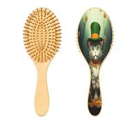 SKYSHU Brosse à cheveux ovale en bois naturel pour la Saint-Patrick avec poils en bois confortables, démêlante et coiffante pour femmes, hommes et enfants, tous types de cheveux (cheveux mouillés,