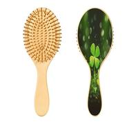 SKYSHU Brosse à cheveux ovale en bois naturel pour la Saint-Patrick avec poils en bois confortables, démêlante et coiffante pour femmes, hommes et enfants, tous types de cheveux (cheveux mouillés,