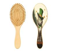SKYSHU Brosse à cheveux ovale en bois naturel pour la Saint-Patrick avec poils en bois confortables, démêlante et coiffante pour femmes, hommes et enfants, tous types de cheveux (cheveux mouillés,