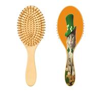 SKYSHU Brosse à cheveux ovale en bois naturel pour la Saint-Patrick avec poils en bois confortables, démêlante et coiffante pour femmes, hommes et enfants, tous types de cheveux (cheveux mouillés,
