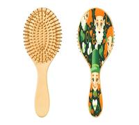 SKYSHU Brosse à cheveux ovale en bois naturel pour la Saint-Patrick avec poils en bois confortables, démêlante et coiffante pour femmes, hommes et enfants, tous types de cheveux (cheveux mouillés,