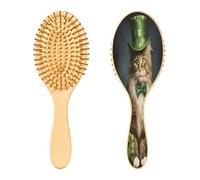 SKYSHU Brosse à cheveux ovale en bois naturel pour la Saint-Patrick avec poils en bois confortables, démêlante et coiffante pour femmes, hommes et enfants, tous types de cheveux (cheveux mouillés,