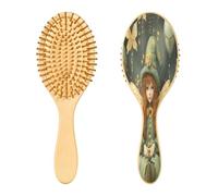 SKYSHU Brosse à cheveux ovale en bois naturel pour la Saint-Patrick avec poils en bois confortables, démêlante et coiffante pour femmes, hommes et enfants, tous types de cheveux (cheveux mouillés,