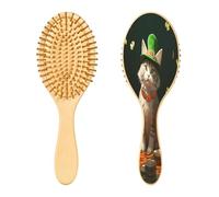 SKYSHU Brosse à cheveux ovale en bois naturel pour la Saint-Patrick avec poils en bois confortables, démêlante et coiffante pour femmes, hommes et enfants, tous types de cheveux (cheveux mouillés,