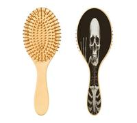 SKYSHU Brosse à cheveux squelette en bois naturel avec poils en bois confortables, démêlante et coiffante ovale pour femmes, hommes et enfants, tous types de cheveux (cheveux mouillés, secs et abîmés)
