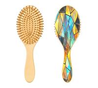 SKYSHU Brosse à cheveux triangulaire irisé en bois naturel avec poils en bois confortables, démêlante et coiffante ovale pour femmes, hommes et enfants, tous types de cheveux (cheveux mouillés, secs