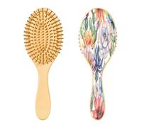 SKYSHU Cactus Brosse à cheveux en bois naturel avec poils en bois confortables, démêlante et coiffante ovale pour femmes, hommes et enfants tous types de cheveux (cheveux mouillés, secs et abîmés)